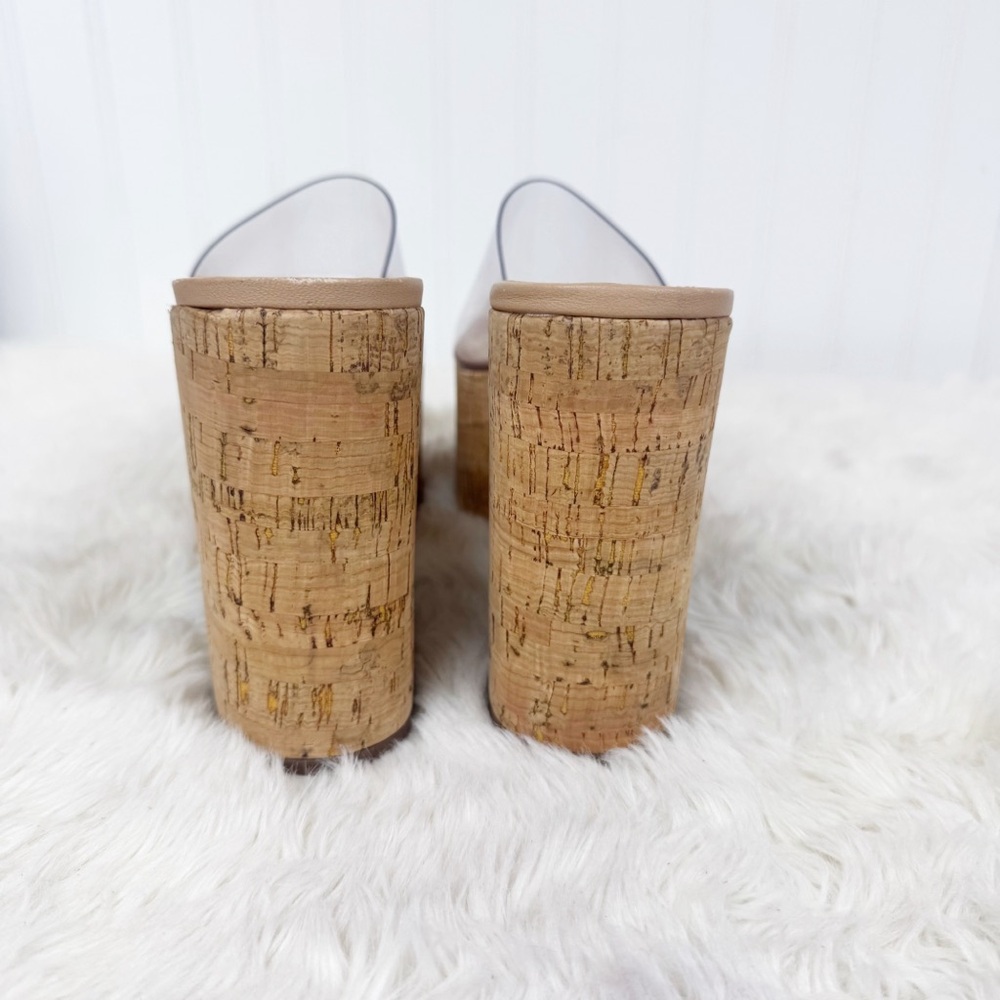 SCHUTZ Dalle Clear Cork Platform Sandal Size 10.5 Chunky Heel Peep Toe Y2K - Picture 4 of 11